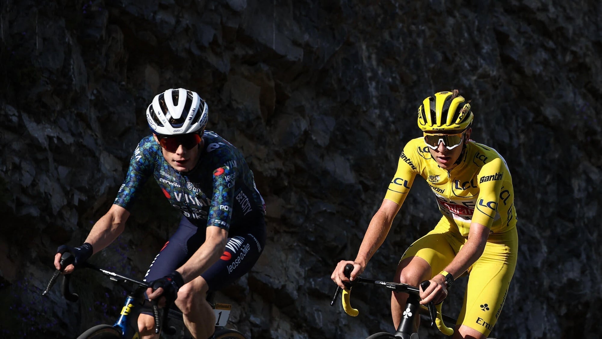 Jonas Vingegaard and Tadej Pogačar at the Tour de France in 2024